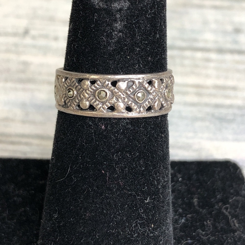 Vintage Sterling Silver 925 Marcasite Band Ring Size 5.5